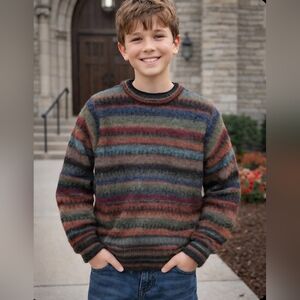 Waliki Alpaca Hair 100% Crew Neck Colorful Boys Size Xl Made In Bolivia